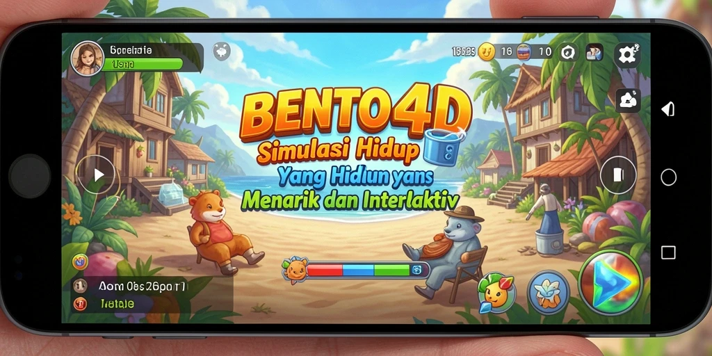 Tampilan gameplay BENTO4D dengan berbagai aktivitas simulasi yang menarik.