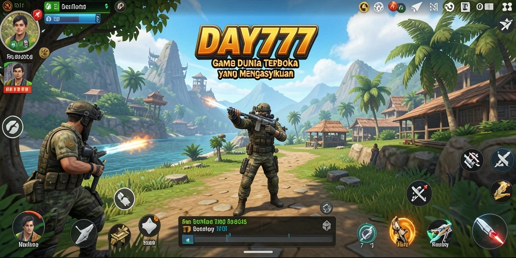 Screenshot gameplay DAY777 yang menampilkan eksplorasi dunia terbuka.