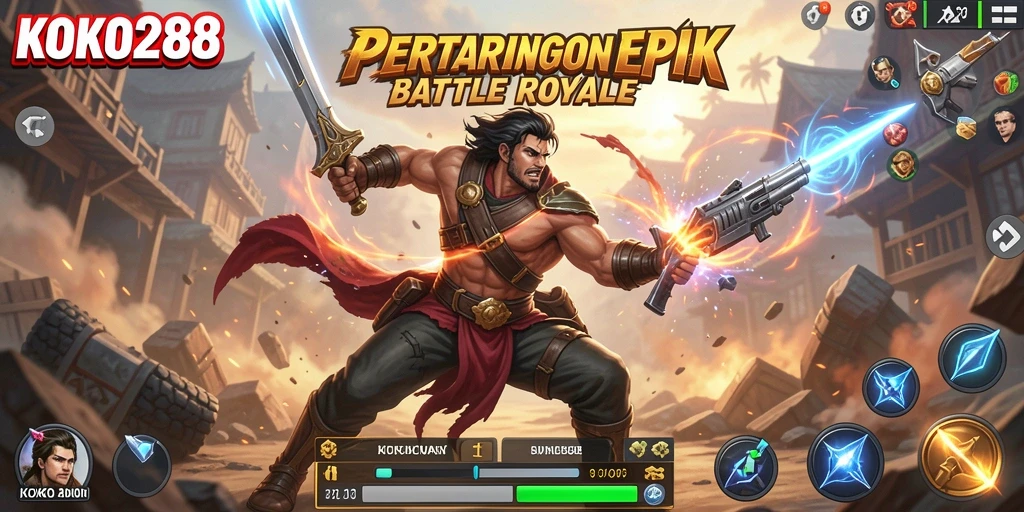 Tangkapan layar utama KOKO288 menampilkan aksi seru dalam Battle Royale.