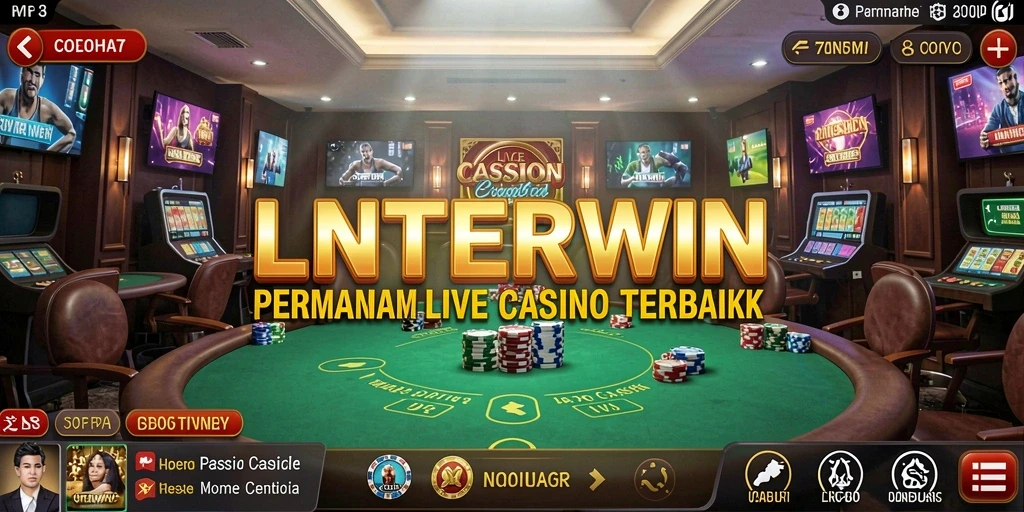Tampilan screenshot LNTERWIN yang menampilkan dealer dan permainan langsung.