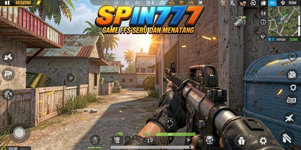 Tangkapan layar SPIN777 menunjukkan aksi pertempuran intens dalam mode FPS.