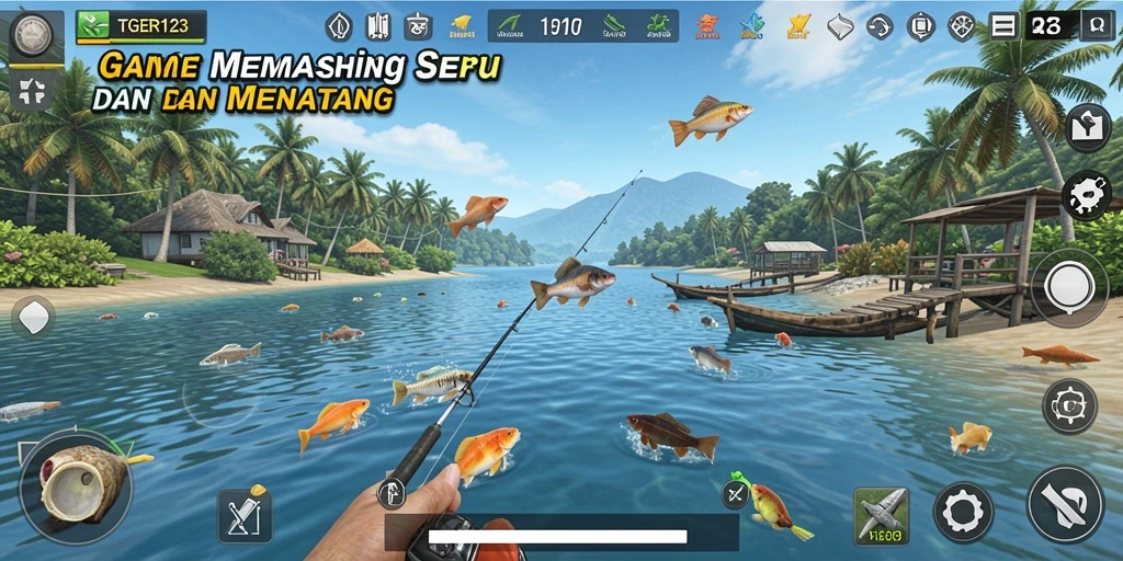 Tampilan gameplay TGER123 menampilkan aksi memancing yang mendebarkan.