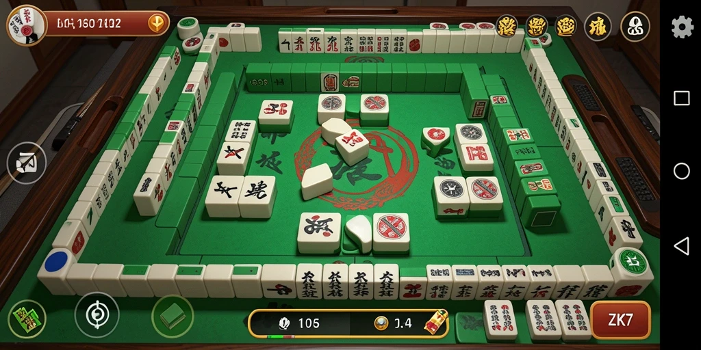 Tampilan gameplay ZK7 dengan batu Mahjong berwarna-warni yang menarik.