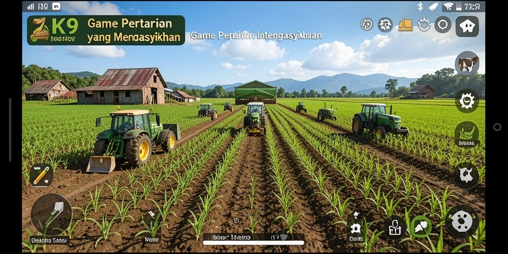 Screenshot ZK9 menampilkan suasana ladang yang subur dan aktivitas bertani.